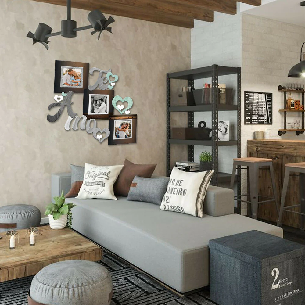 Portarretrato TR Te Amo - 03 (46,5cm x 38,5cm) Color Madera oscuro y Gris - Imagen 2