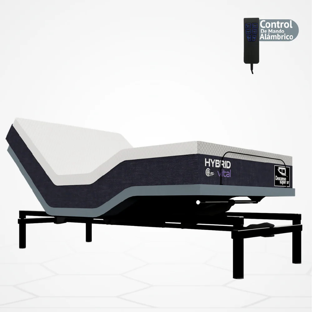 Cama Eléctrica Ajustable Easy Bed Control Alámbrico Gris Plomo /100x190 + Colchon Hybrid Vital