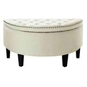 Puff Baúl Media Luna 120x50x45 Blanco Tela