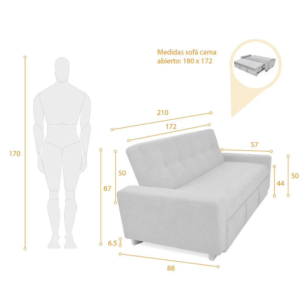 Sofa Cama Hamburgo 3 Puestos Reclinable 210x88x87 Tela Plata - Imagen 7