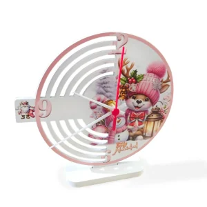 Reloj de Mesa Navideño-Reno Diá. 20cm Blanco y Rosado
