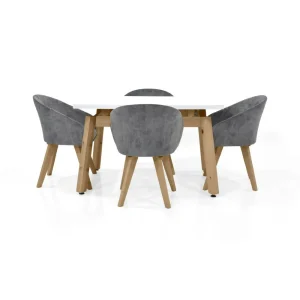 Comedor 4 Puestos Tyrone 120x80x76 Sillas Noto Tela Gris