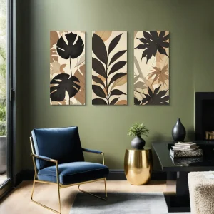 Lienzo Tríptico Arte Botánico Minimalista Set X3 de 72x34cm c/u