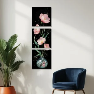 Lienzo Cuadro Tríptico Minimalista Floral Set X3 34X34Cm C/U
