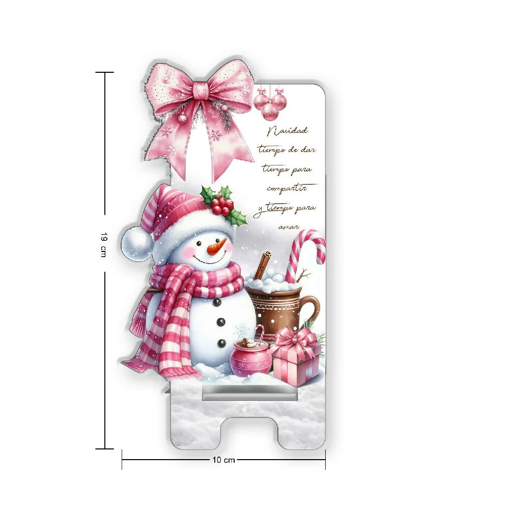 Portacelular Navideño-Nieve (19cm x 10cm) Blanco y Rosado - Imagen 3