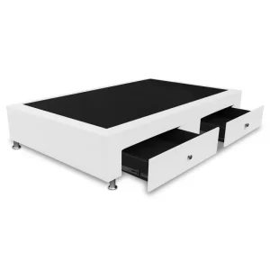 Base Cama Con Cajones 140x190 Ecocuero Blanco