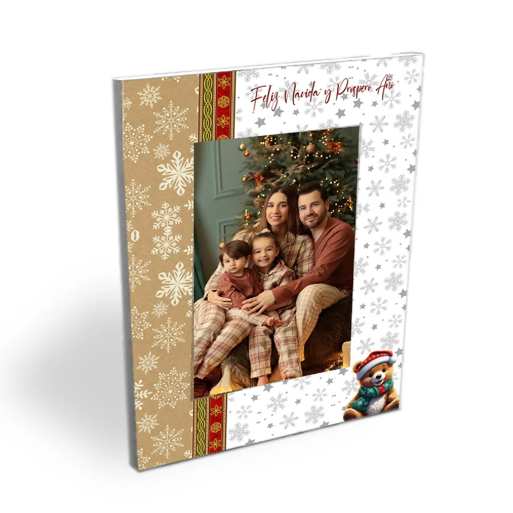 Portarretrato Navideño-Oso (18cm x 23 cm) Blanco y Crema