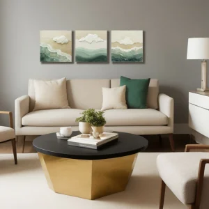 Lienzo Cuadro Tríptico Océano Minimalista Set X3 34X34Cm C/U